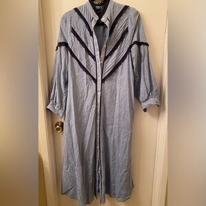 Pomander Place Light Blue Long Sleeve Dress with blue lace Trim